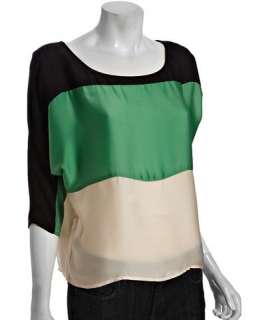 Wyatt kelly green colorblock three quarter sleeve blouse