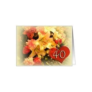  40th Wedding Anniversary Invitation   cream bouquet Card 