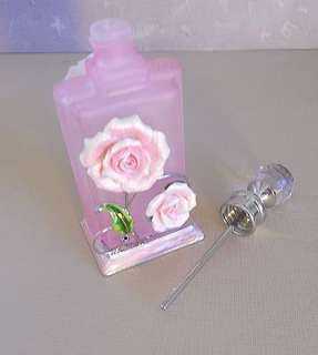   WELFORTH PINK ROSE ROSES GLASS PERFUME BOTTLE HOLDER NEW FLOWER GIFT