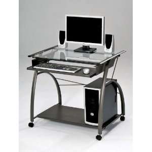 Modern Style Computer Desk With Clear Glass Top And Pullout Keyboard 