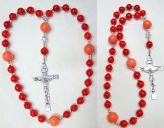 ANGLICAN ROSARY PRAYER BEADS CORAL & STERLING  