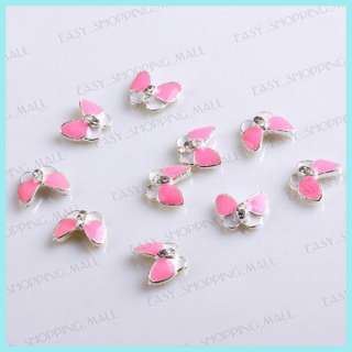 10pcs Pink & White Alloy Rhinestones Butterfly Nail Art Beads Slices 