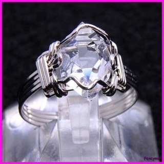   Herkimer diamond quartz crystal ring healing point gem SZ 8.25  