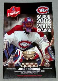 02 03 Montreal Canadiens NHL Hockey Molson Schedule  