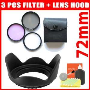  Hard Tulip Lens Hood + 3Pcs Filter Kit For Canon, Nikon, Olympus 
