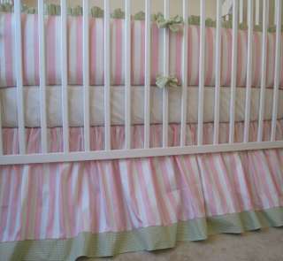   OVER THE MOON TOILE AND PINK STRIPE BABY CRIB BEDDING SET  
