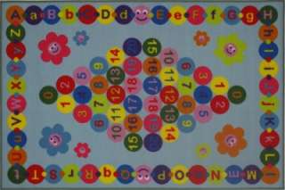 Blue Letters Numbers Shapes Learning Kid Nylon Area Rug  