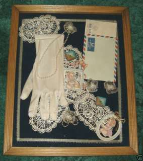 VICTORIAN SHADOW BOX~LACE~LOVE LETTER~PEARLS~GLOVES~NIB  