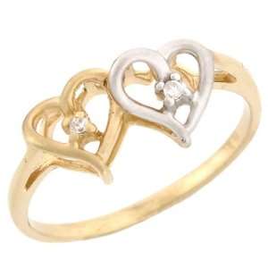   Yellow and White Gold Overlapping Hearts Diamond Promise Ring Jewelry