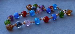 LONG VINTAGE GOLD MURANO GLASS BEADS NECKLACE ITALY mul  