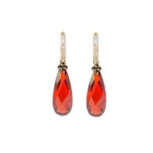   Gold, Red Stone Drop Dangling Earring Lab Created Crystals Jewelry