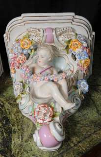 Pair Dresden Porcelain Cherub Wall Supports Shelf  