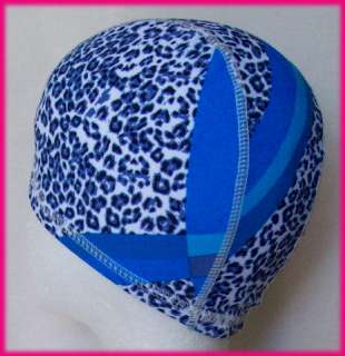   LYCRA SWIMMING CAP   BLUE LEOPARD PRINT   Childs Swim Hat   NEW  