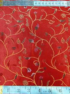 Chinese Brocade Fabric Material Red Zen Flower Artificial Silk Meter 
