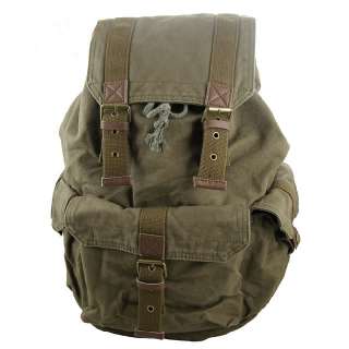Vintage Army Green Canvas Travel Backpack Bag Rucksack  