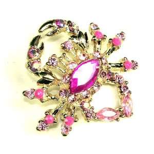   Austrian Rhiestone & Beads Crab Design Gold Tone Brooch Pin Jewelry