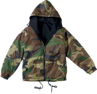 Kids Waterproof Military Camo Reversible Hooded Jacket  