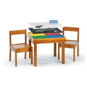   Art and Activity Wood Construction Table and 2 Chairs, Honey Finish
