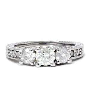   Diamond Vintage 14K White Gold Engagement Ring Round Brilliant Antique