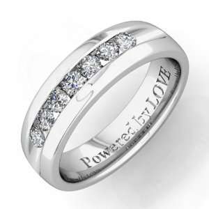 Engraved Mens 7 Stone Diamond Wedding Band Comfort Fit in Platinum (G 