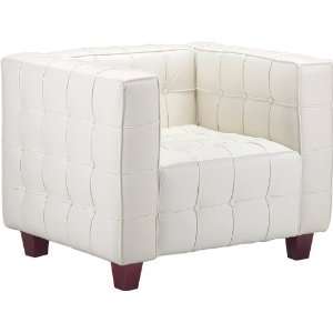  Button White Leather Arm Chair